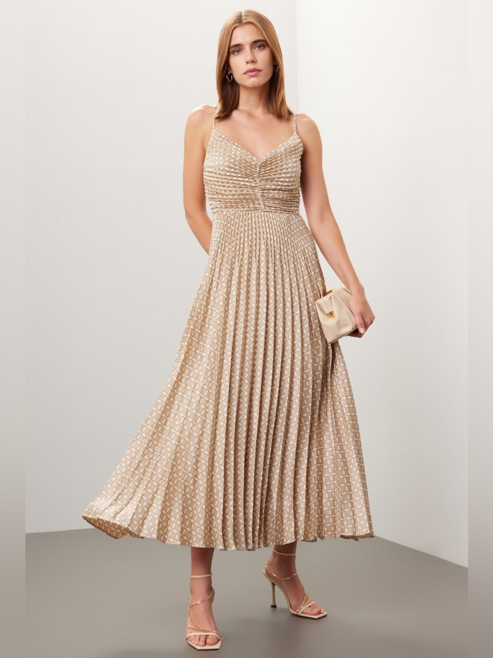 CLUB MONACO NEW Strappy pleated print midi dress -8